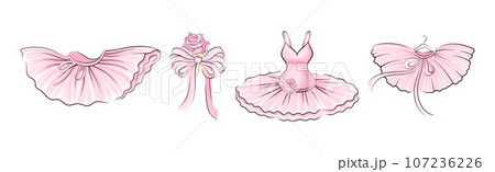 Ballet Accessories with Pink Rose Bud Vector Set 107236226