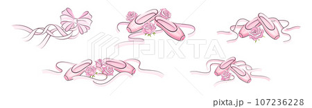 Ballet Accessories with Pink Rose Bud Vector Set 107236228