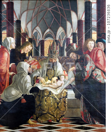 Circumcision of Jesus, main altar in Parish church in St. Wolfgang on Wolfgangsee in Austria Circumcision of Jesus, main altar in Parish church in St. Wolfgang on Wolfgangsee in Austria 107236836