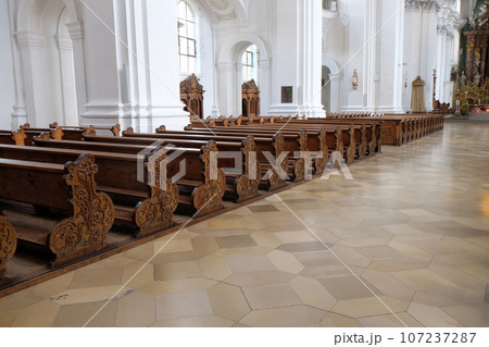 Pews in the Basilica of St. Martin and Oswald in Weingarten, Germany Pews in the Basilica of St. Martin and Oswald in Weingarten, Germany 107237287