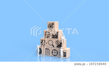 The Business icon on wood Blue Background 3d rendering. The Business icon on wood Blue Background 3d rendering. 107238040