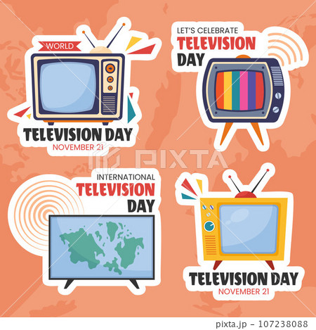 Television Day Label Flat Cartoon Hand Drawn Templates Background Illustration 107238088