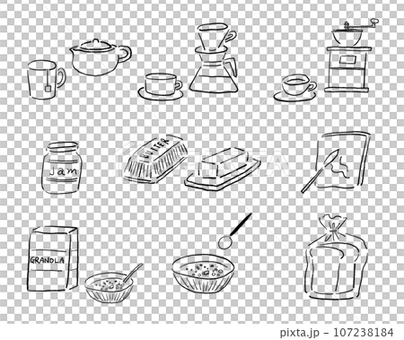 シンプルな朝食の線画セット 107238184