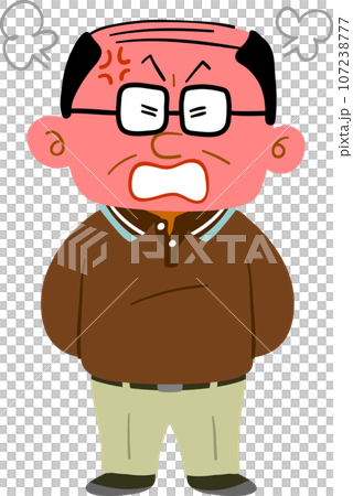Full body of a middle-aged man wearing casual clothes wearing glasses with a flushed face and angry face 107238777