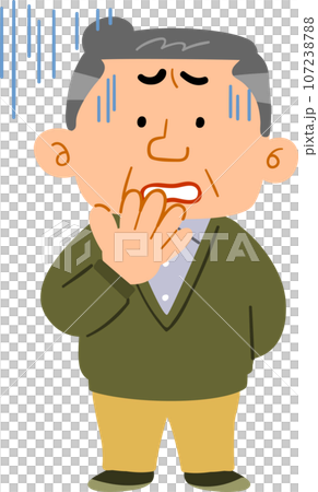 A middle-aged man wearing casual clothes who feels anxious, whole body 107238788