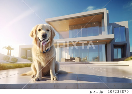 庭でおすわりをする犬 AI生成画像 AI画像 庭でおすわりをする犬 AI生成画像 AI画像 107238879