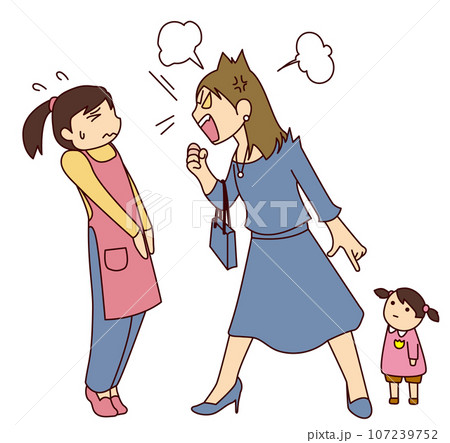 女性保育士を怒鳴りつける母親 女性保育士を怒鳴りつける母親 107239752