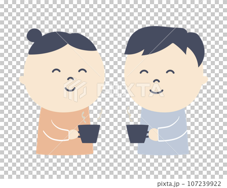 Illustration of a man and a woman drinking coffee Illustration of a man and a woman drinking coffee 107239922