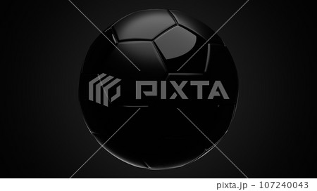 Black soccer ball on black background. 3d illustra 107240043