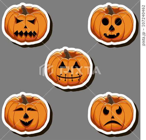 Illustration on theme sticker for celebration holiday Halloween with orange pumpkins 107240462