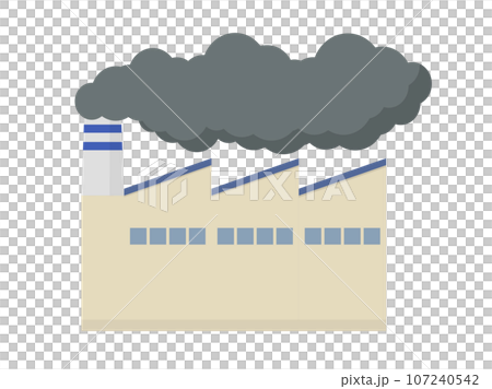 Illustration of a factory with smoke rising from the chimney Illustration of a factory with smoke rising from the chimney 107240542