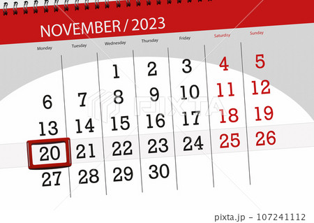 Calendar 2023, deadline, day, month, page, organizer, date, November, monday, number 20 107241112