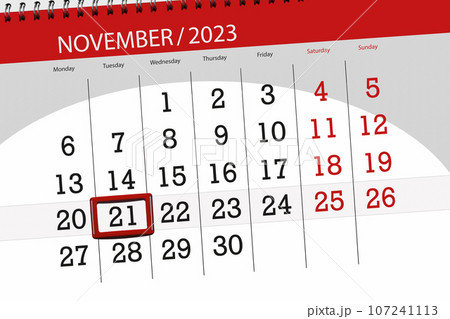 Calendar 2023, deadline, day, month, page, organizer, date, November, tuesday, number 21 107241113