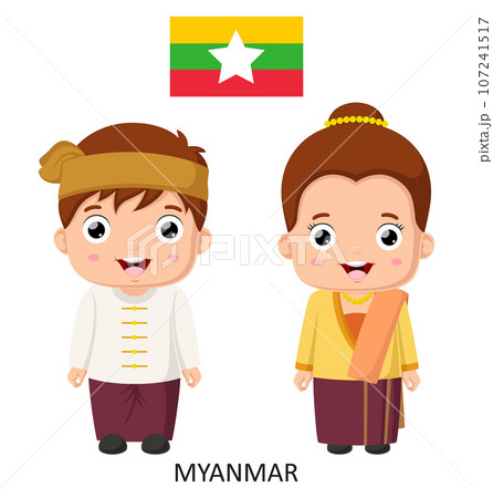 Cute myanmar boy and girl in national clothes 107241517