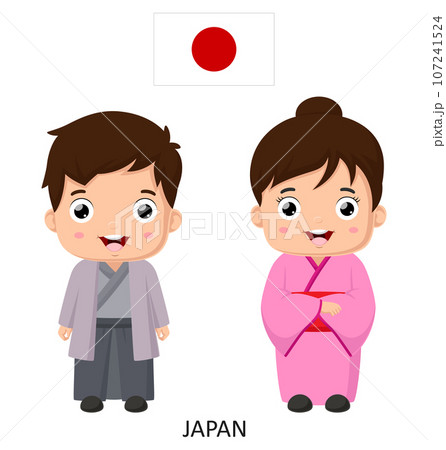 Cute japan boy and girl in national clothes 107241524