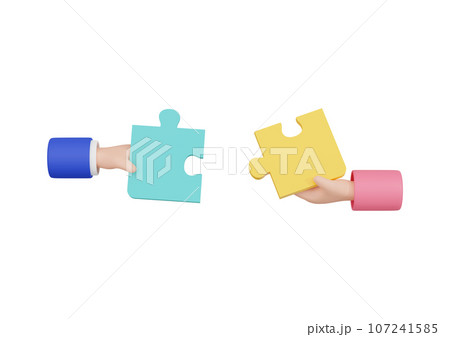 3DCG｜パズルのピースが合ってマッチングした男女の手 107241585