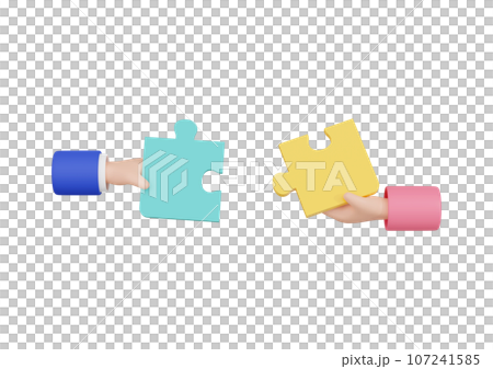 3DCG｜パズルのピースが合ってマッチングした男女の手 107241585