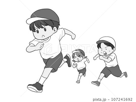 かけっこする小学生 グレー 107241692