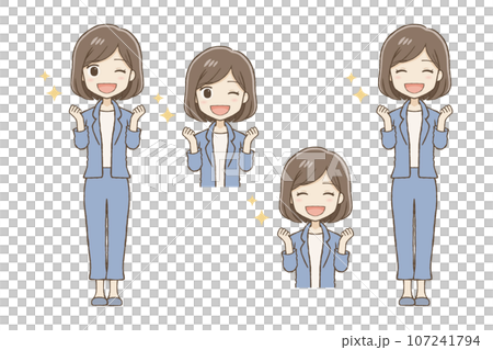 一個穿著褲裝、手勢可愛、微笑的女人 107241794