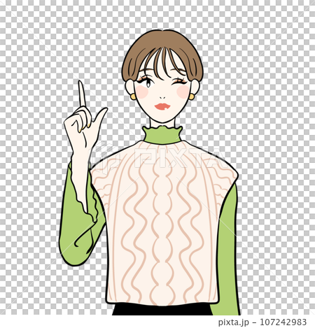 A woman pointing and explaining 107242983