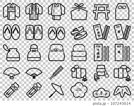 七五三アイコン、シンプルな黒い画線 107243014