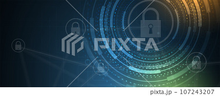 internet digital security technology concept for business background. Lock on circuit board internet digital security technology concept for business background. Lock on circuit board 107243207