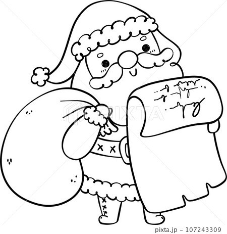 Cute Santa Claus outline, playful Christmas Santa children illustration Cute Santa Claus outline, playful Christmas Santa children illustration 107243309