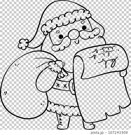 Cute Santa Claus outline, playful Christmas Santa children illustration Cute Santa Claus outline, playful Christmas Santa children illustration 107243309