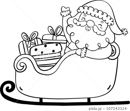 Cute Santa Claus outline, playful Christmas Santa children illustration Cute Santa Claus outline, playful Christmas Santa children illustration 107243324