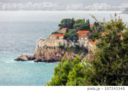 Sveti Stefan island in Montenegro, Adriatic sea 107243348