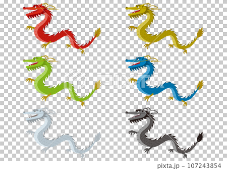 Set of horizontal dragon illustrations Set of horizontal dragon illustrations 107243854