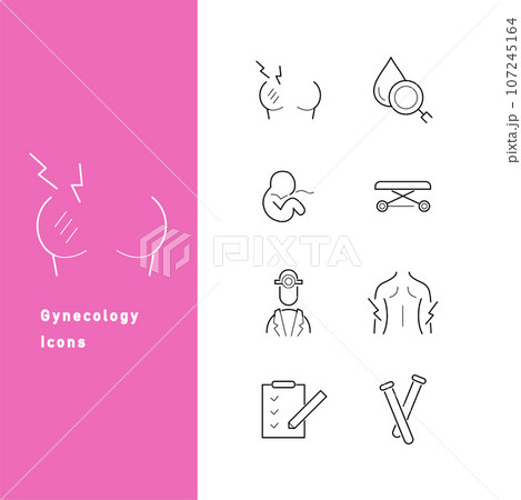婦人科と女性の体調不良のラインアイコンセット 107245164