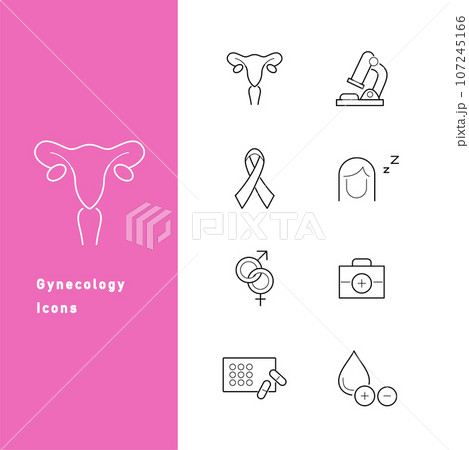 婦人科と女性の体調不良のラインアイコンセット 婦人科と女性の体調不良のラインアイコンセット 107245166