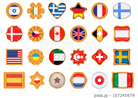 Set homemade cookie with flag country world in tasty biscuit 107245679