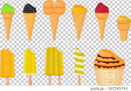big kit ice cream popsicle different types in cone waffle cup 107245743