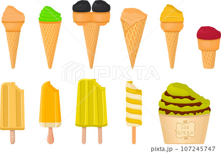 big kit ice cream popsicle different types in cone waffle cup 107245747