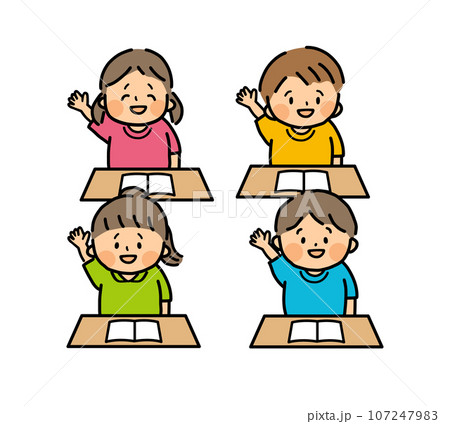 授業中に手を挙げて発表する子供たち 授業中に手を挙げて発表する子供たち 107247983