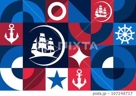 Happy Columbus Day. Seamless geometric pattern. Template for background, banner, card, poster Happy Columbus Day. Seamless geometric pattern. Template for background, banner, card, poster 107248717