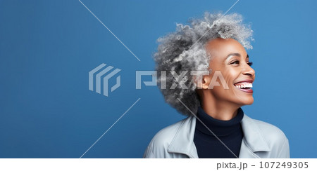 Smiling middle-aged woman with a short gray hair. Smiling middle-aged woman with a short gray hair. 107249305
