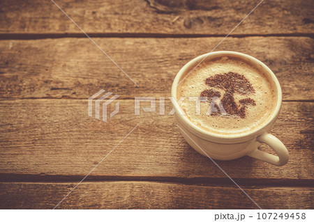 Mushroom coffee concept - mushroom shaped art on coffee cup Mushroom coffee concept - mushroom shaped art on coffee cup 107249458