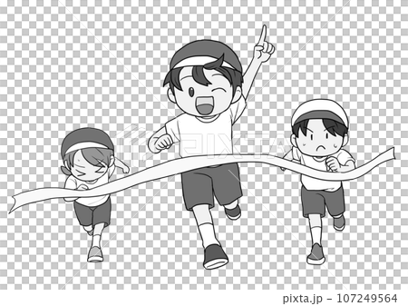 Elementary school student reaching the goal gray 107249564