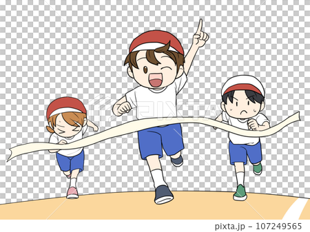 Elementary school students finishing on the ground 107249565