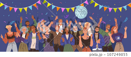 Happy people concept. Vector illustration People on event or ceremony share stories and laughter Happiness emotions are evident in their cheerful voices Happy body language cbe seen in party lively Happy people concept. Vector illustration People on event or ceremony share stories and laughter Happiness emotions are evident in their cheerful voices Happy body language cbe seen in party lively 107249855