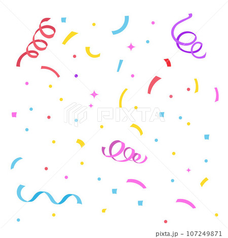 Background with colored ribbons and confetti. Fun colorful doodle seamless pattern. Creative minimalist style art for children or trendy design with decoration. Carnival element. Birthday celebration Background with colored ribbons and confetti. Fun colorful doodle seamless pattern. Creative minimalist style art for children or trendy design with decoration. Carnival element. Birthday celebration 107249871
