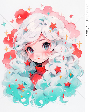 赤とグリーンのイメージ、キラキラ星の女の子 107250552