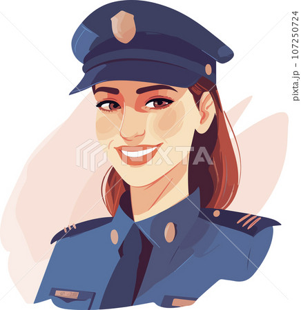 Beautiful girl police-officer in uniform. Vector illustration. Isolated on white background. Beautiful girl police-officer in uniform. Vector illustration. Isolated on white background. 107250724