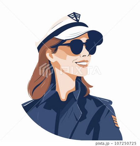 Smiling young woman pilot. Captain of passenger plane. Isolated flat vector design. Smiling young woman pilot. Captain of passenger plane. Isolated flat vector design. 107250725