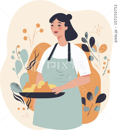 Young woman cooking in the kitchen. Healthy food. Healthy Lifestyle. Cooking at home. vector illustrations Young woman cooking in the kitchen. Healthy food. Healthy Lifestyle. Cooking at home. vector illustrations 107250752