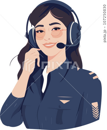 Smiling young woman pilot. Captain of passenger plane. Isolated flat vector design. Smiling young woman pilot. Captain of passenger plane. Isolated flat vector design. 107250830