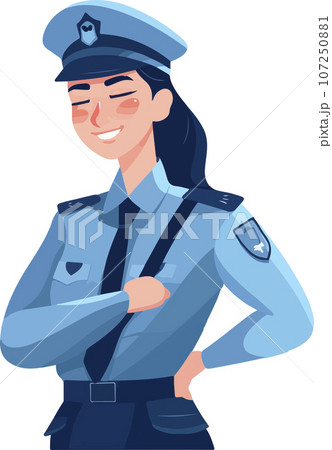 Beautiful girl police-officer in uniform. Vector illustration. Isolated on white background. 107250881